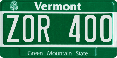 VT license plate ZOR400