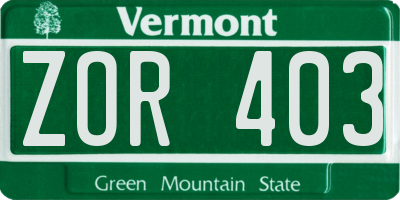VT license plate ZOR403
