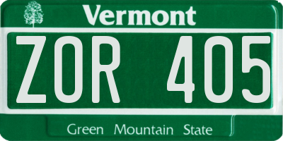 VT license plate ZOR405