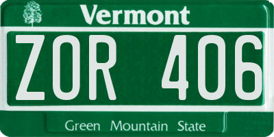 VT license plate ZOR406