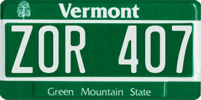 VT license plate ZOR407