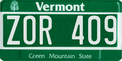 VT license plate ZOR409