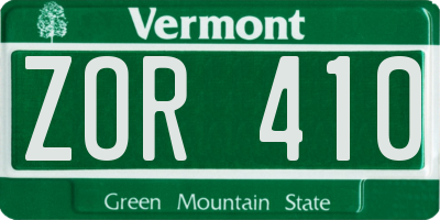 VT license plate ZOR410