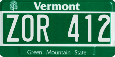 VT license plate ZOR412