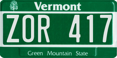 VT license plate ZOR417