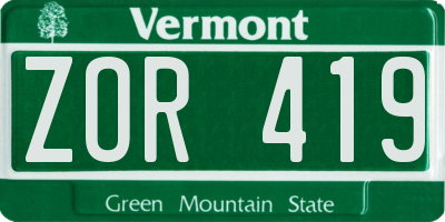 VT license plate ZOR419