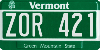 VT license plate ZOR421