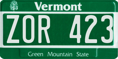 VT license plate ZOR423