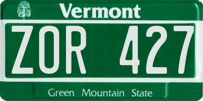 VT license plate ZOR427