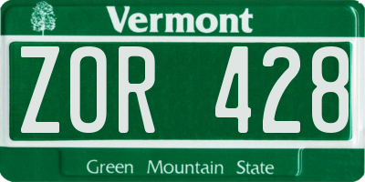 VT license plate ZOR428
