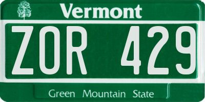 VT license plate ZOR429