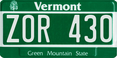 VT license plate ZOR430