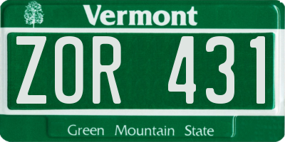 VT license plate ZOR431