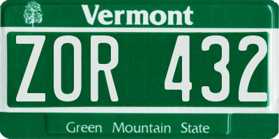 VT license plate ZOR432