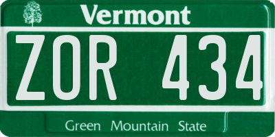 VT license plate ZOR434