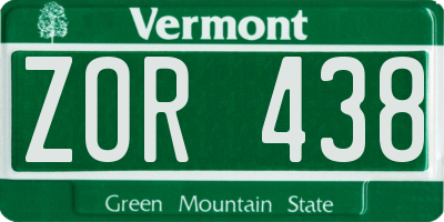 VT license plate ZOR438