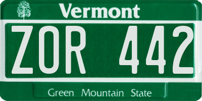 VT license plate ZOR442