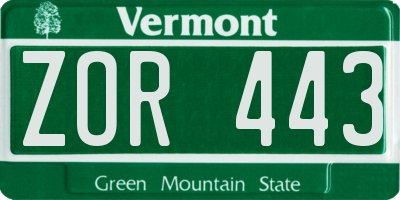 VT license plate ZOR443
