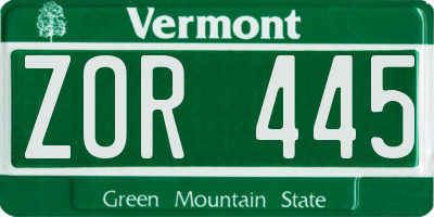 VT license plate ZOR445