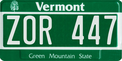 VT license plate ZOR447