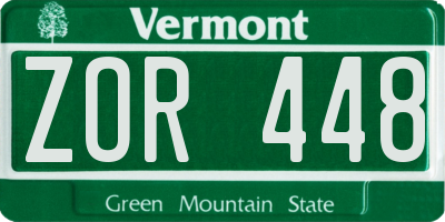 VT license plate ZOR448