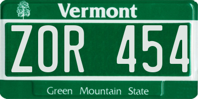 VT license plate ZOR454