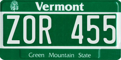 VT license plate ZOR455