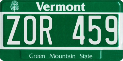 VT license plate ZOR459