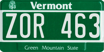 VT license plate ZOR463