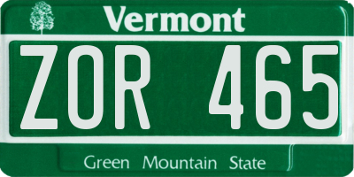 VT license plate ZOR465