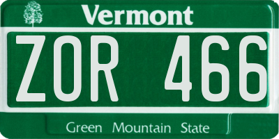 VT license plate ZOR466