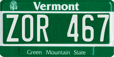 VT license plate ZOR467