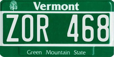 VT license plate ZOR468