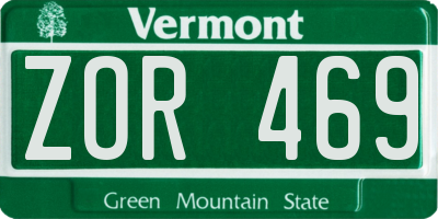 VT license plate ZOR469