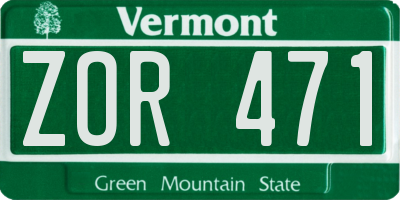 VT license plate ZOR471