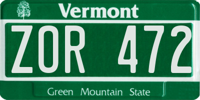 VT license plate ZOR472