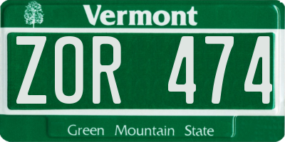 VT license plate ZOR474