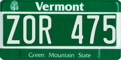 VT license plate ZOR475