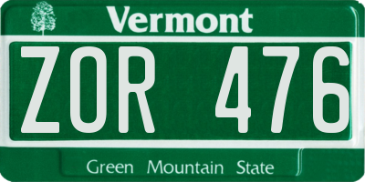 VT license plate ZOR476