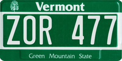 VT license plate ZOR477