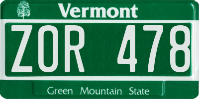 VT license plate ZOR478