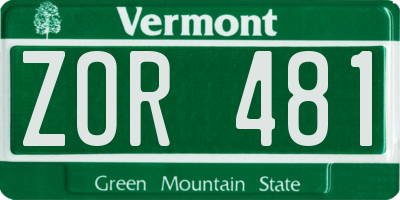 VT license plate ZOR481