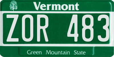 VT license plate ZOR483