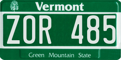 VT license plate ZOR485