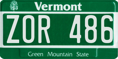 VT license plate ZOR486