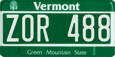 VT license plate ZOR488