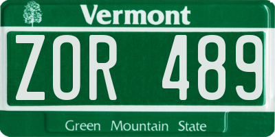 VT license plate ZOR489