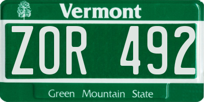 VT license plate ZOR492