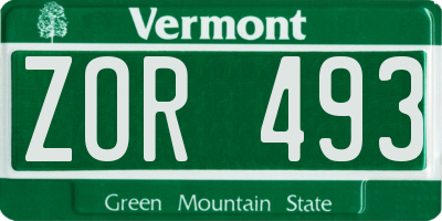 VT license plate ZOR493