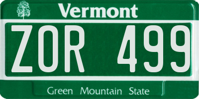 VT license plate ZOR499